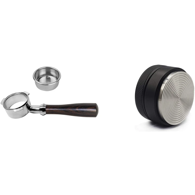 

1 Set 54Mm Bottomless Portafilter - Filter Basket. (Wood) & 1 Pcs Coffee Distributor 53Mm Tamper