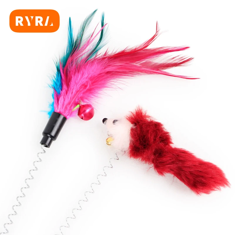 Мультяшная игрушка Для Кошек Стик перо стержень мышь с мини-колокольчиком Ловец