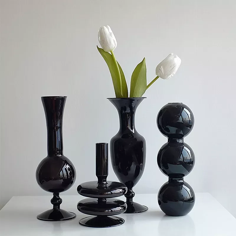 

NEW Creative Glass Hydroponic vase black candlestick glass candle stand Nordic Desktop Floral Arrangements Home Decoration Art