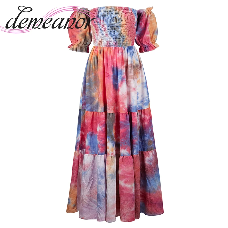 

Женское модное романтическое длинное платье с разноцветным художественным принтом, летнее платье с пышными рукавами и воротником «одно сл...