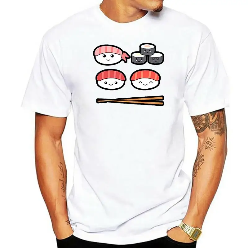 

Camiseta de суши и palillos de estilo Japones para hombre, camisa negra с принтом, informal, высокого качества