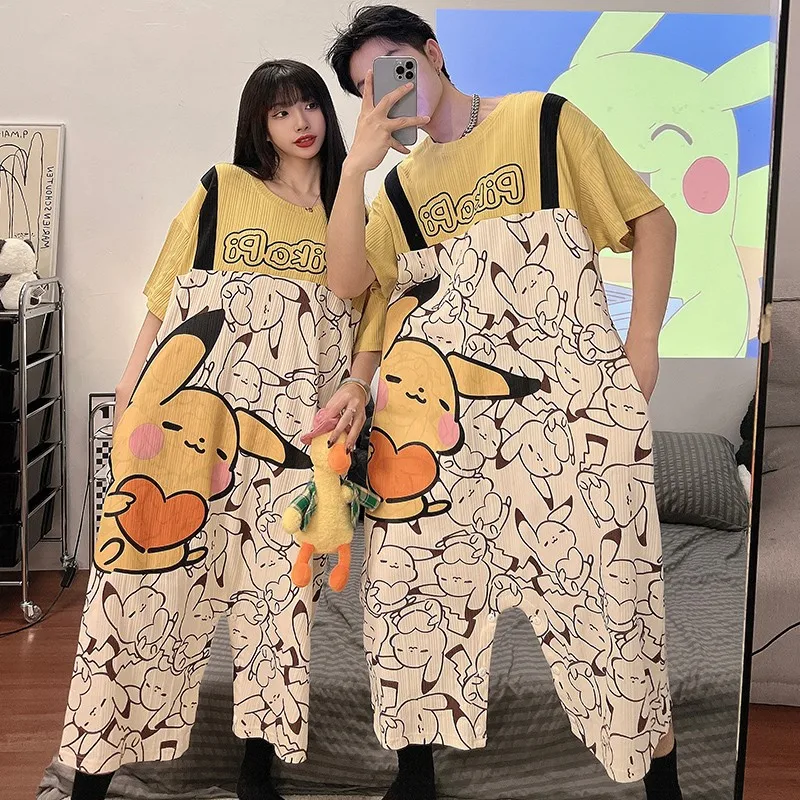 Summer Onesies Men Women Unisex Short Sleevee Cartoon Animal Nightdress Couple Pajamas Jumpsuit Cotton Sleepwear Onesie