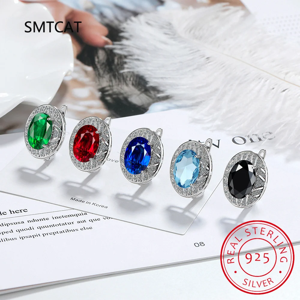 Овальные серьги-кольца из стерлингового серебра 925 пробы с натуральным гранатом