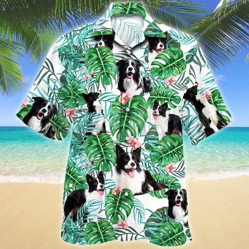 

Border Collie Dog Tropical Plant 3D All Over Printed Hawaiian Shirt Men's For Women's Harajuku Casual Shirt Unisex