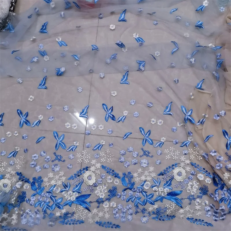 

Blue Color Embroidery Floral Tulle Mesh Fabric DIY Dress Curtain Decoration L316