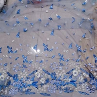 blue color embroidery floral tulle mesh fabric diy dress curtain decoration l316