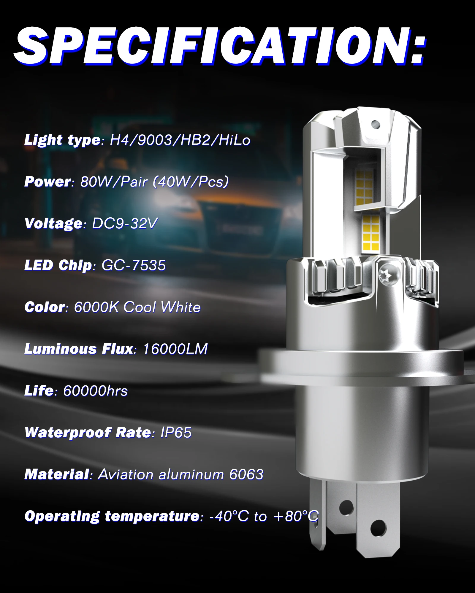Светодиодные фары дальнего и ближнего света Canbus 9003 лм с вентилятором для Renault DOKKER