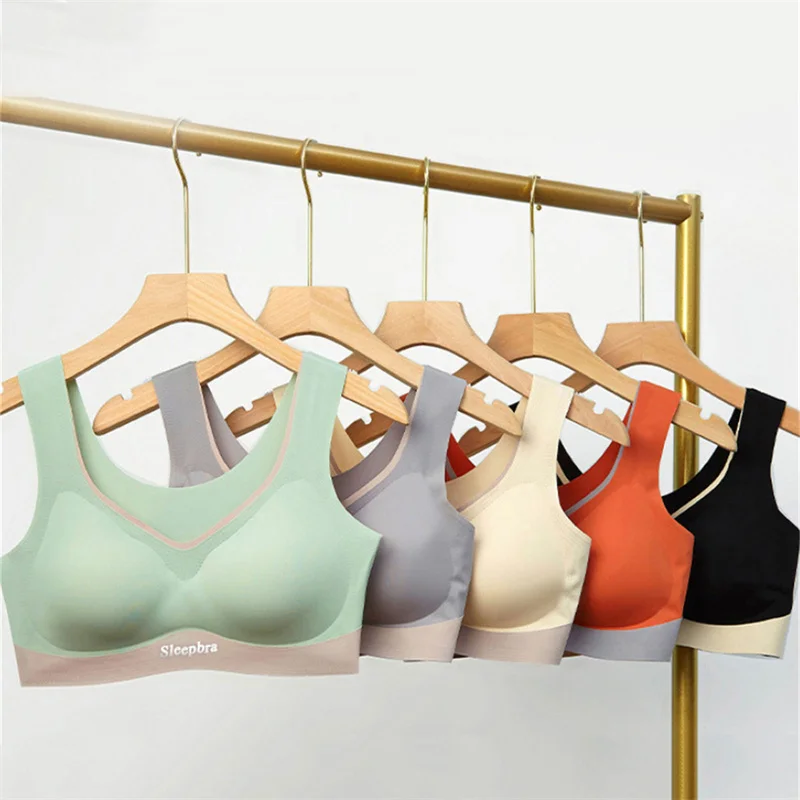 

Seamless Fitness Candy Color Underwear Women Underwear Gathers Shock-Proof Thin Pad Sexy Push Up Bra Soft Bralette Lingerie