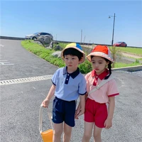 girls boys outfit set 2022 children polo shirt top and shorts bottom two piece suit korean kids tracksuit brother sister clothes