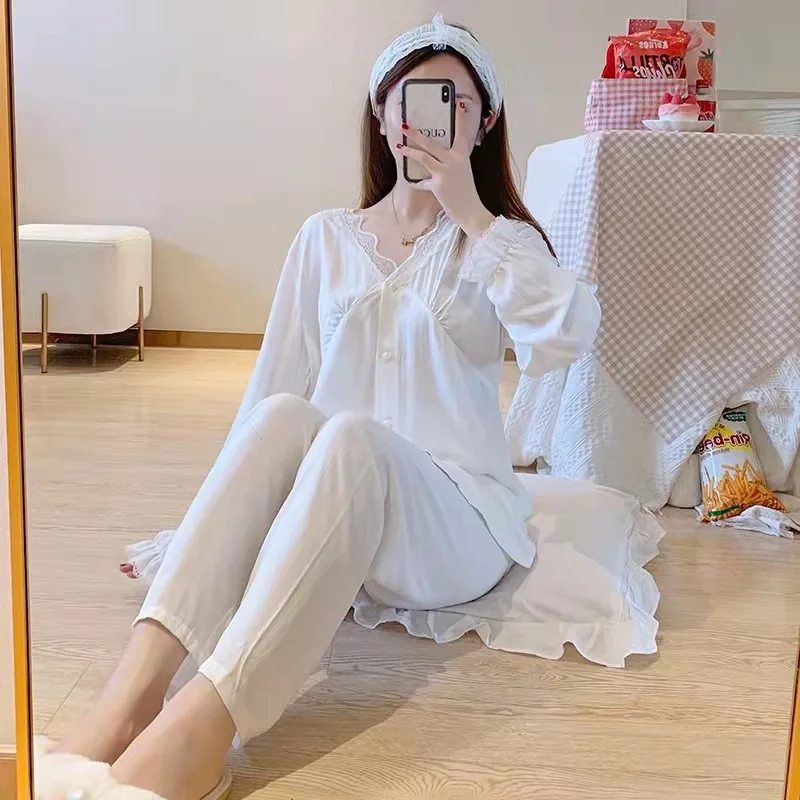 Thin Rayon Girl Clothe Simple And Natural Boat Neck Thread Weaving Bowknot Pajamas Antimicrobial Breathable Comfort Multicolour