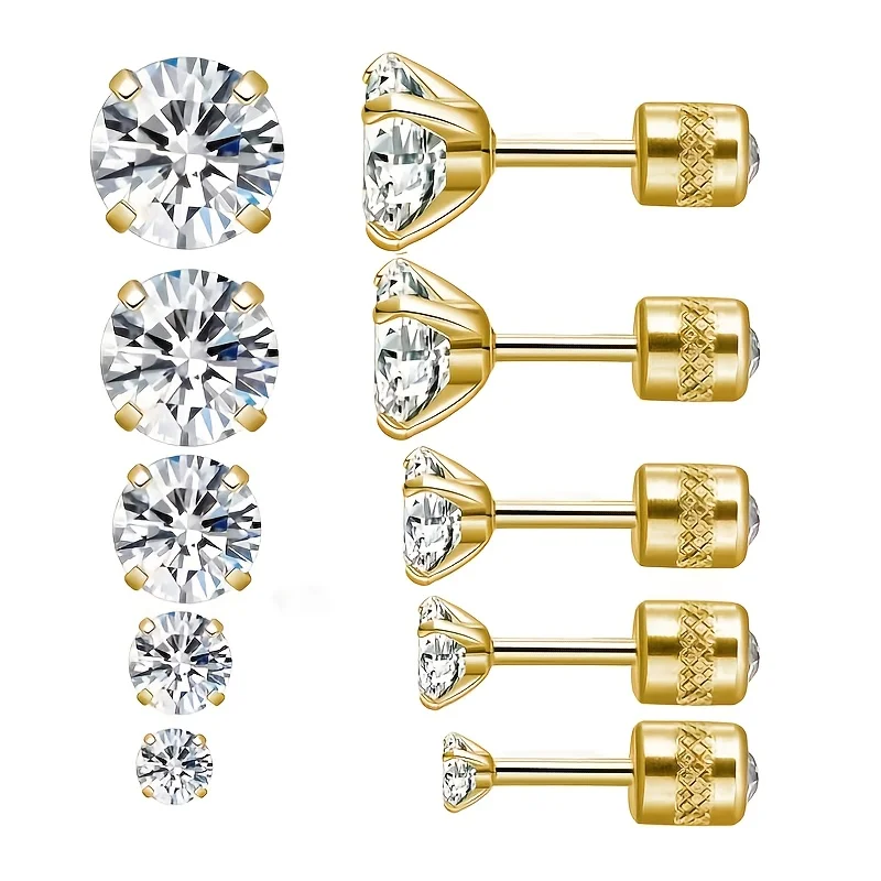 Earrings Screw Bag Square O-ring Stitch 16G Spiral Probe Sensitive Ear Low Toleration Stainless Steel Zicron Earring Set