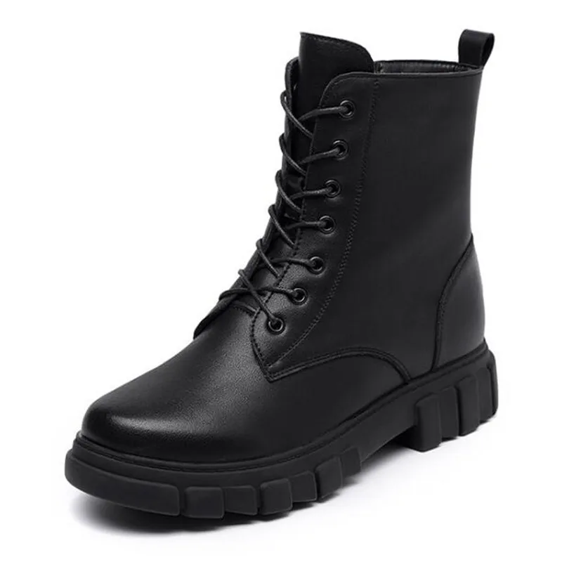 

Новинка 2022, осенне-зимние Нескользящие сапоги на толстой подошве, удобные дышащие кожаные сапоги из хлопка, модные повседневные женские сап...