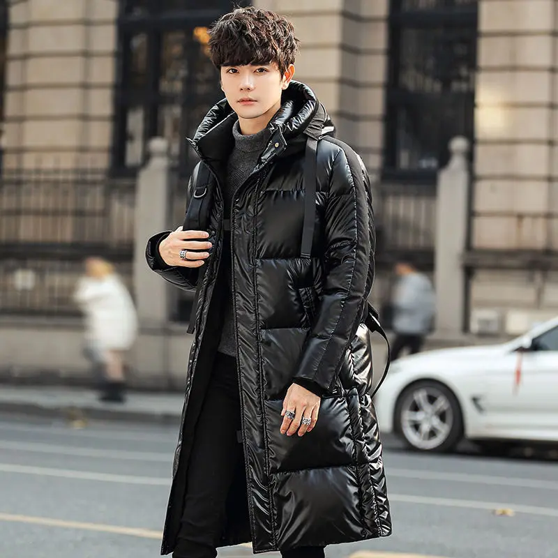 Bright White Duck Down Jacket Winter New Mid-length Over-the-knee Thickened Men's Youth Trend Coat