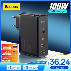 baseus gan charger 100w usb type c pd fast charger with quick charge 4 0 3 0 usb phone charger for macbook laptop smartphone free global shipping
