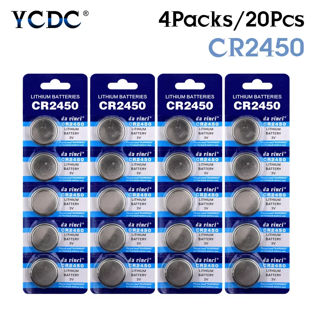 

YCDC 20PCS Button Battery CR2450 Electronic Lithium Coin Cell Batteries 3V KCR2450 5029LC LM2450 Watch Toy Remote