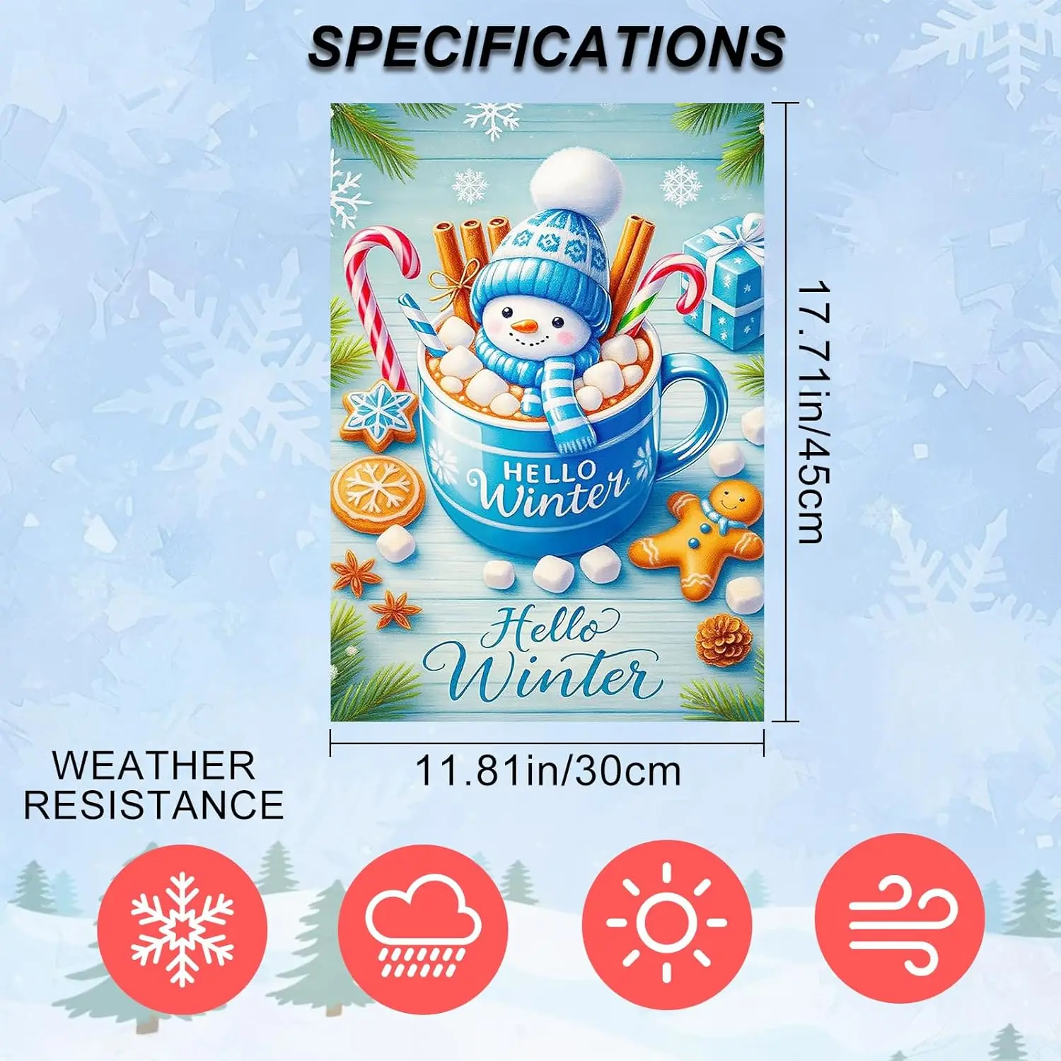 Фото Флаг для сада IVN Winter Garden 12x18 дюймов, двусторонний, с изображением снеговика и какао-конфет, для улицы, двора, входной двери, газона, веранды, патио EEZ №3