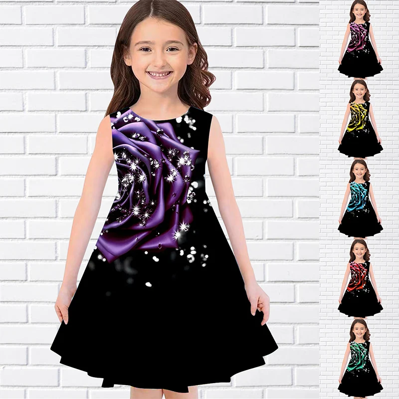 2022 летние платья для девочек с 3D цветочным принтом вечерние платье принцессы без рукавов, красивое платье с 3D цветочным принтом для девочек