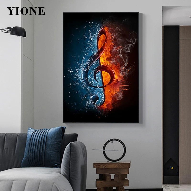

Abstract Water Fire Music Note Canvas Painting Blue Red Cello Musical Symbols Posters Prints Wall Art Picture for Living Room