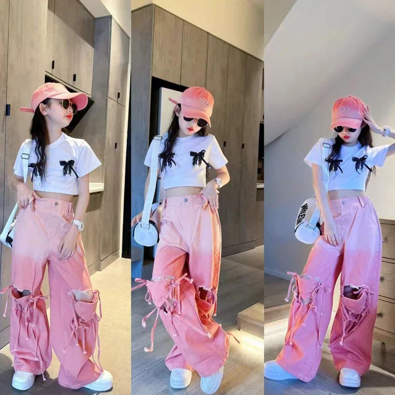 Весенне-летние джинсовые брюки для девочек детские джинсы подростковые детей 3D