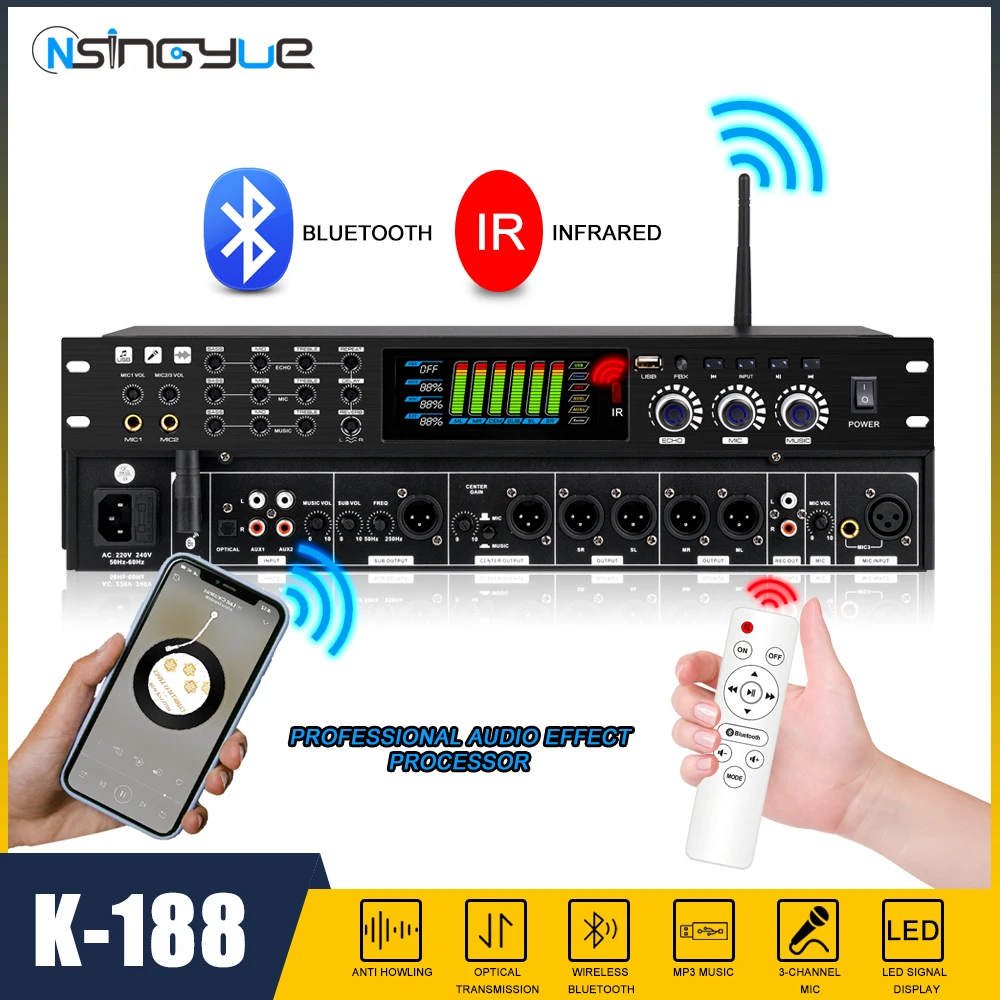

Professional Front Stage Digital Effects Home KTV Karaoke Stage Performance Anti-Whistle with Bluetooth Reverb Spectrum Display