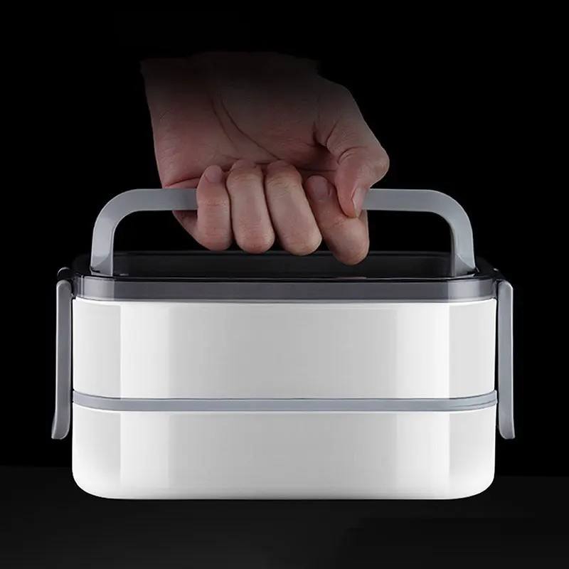 

Microwave Lunch Box Stainless Steel Kitchen Dinnerware Food Storage Container 2 Layer Children School Office Portable Bento Box
