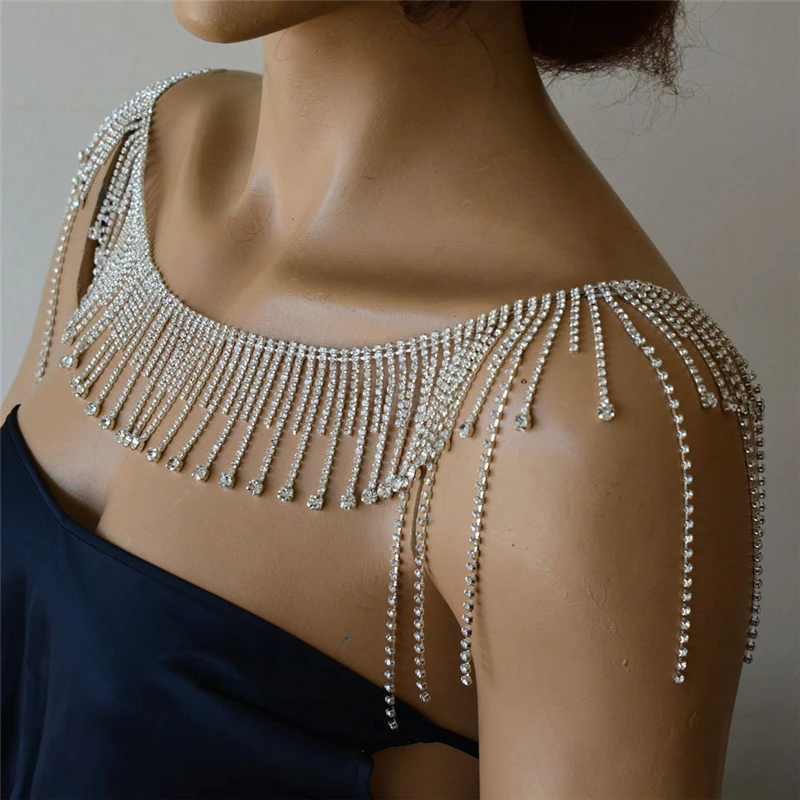 

Блестящее Ожерелье Стразы с бахромой на плечо, свадебная цепочка для женщин ручной работы, кисточка на плечо, ювелирные изделия, аксессуары,...