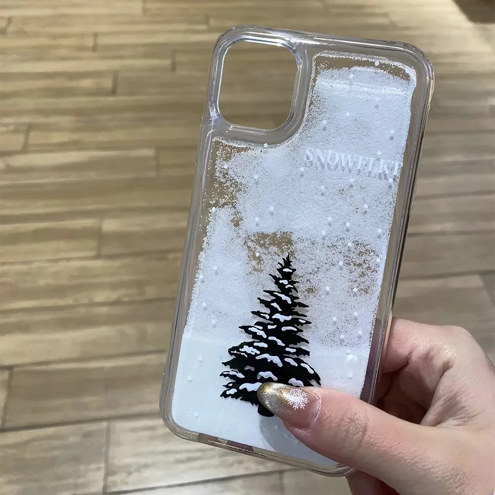 Фото Чехол для телефона для iPhone 16, 15, 14, 13, 12, 11, 8 7 6, 6S XS X XR Mini Pro Max Plus INS с принтом рождественской елки, снежный зыбучий песок, прозрачный чехол №4