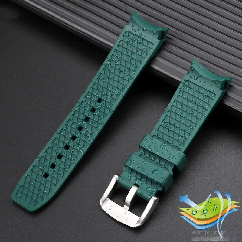 Curved end FMK strap 22mm for Mido Multiport watch TV M049 rubber 526 bracelet green blue VITON watchband mem parts