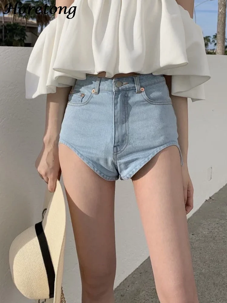 

Horetong Sexy High Waist Slim Denim Shorts Women Irregular Casual Summer Vacation Short Trousers Korean Fashion Club Party Jeans