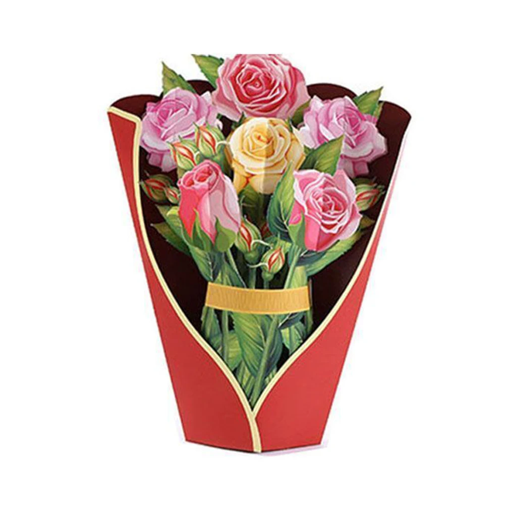 

3D Flower Bouquet Card Pop-Up Greeting Card Rose Lily Tulip Sunflower For Mothers Day Wedding Anniversary Thank You Postcard