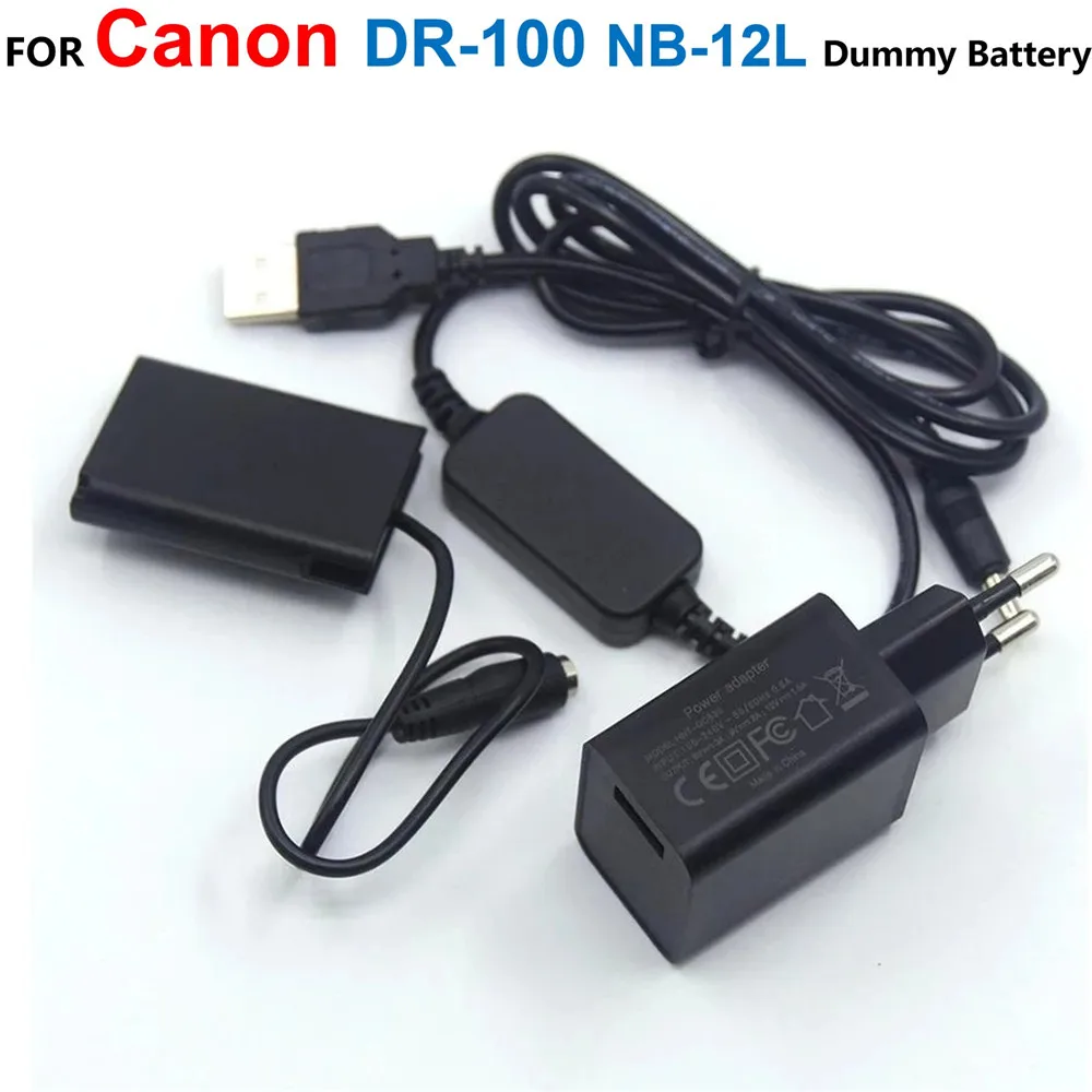 

DR-100 DC Coupler NB-12L NB12L Dummy Battery+ACK-DC100 USB Power Bank Cable+QC3.0 USB Charger For Canon G1 X Mark II N100 Camera
