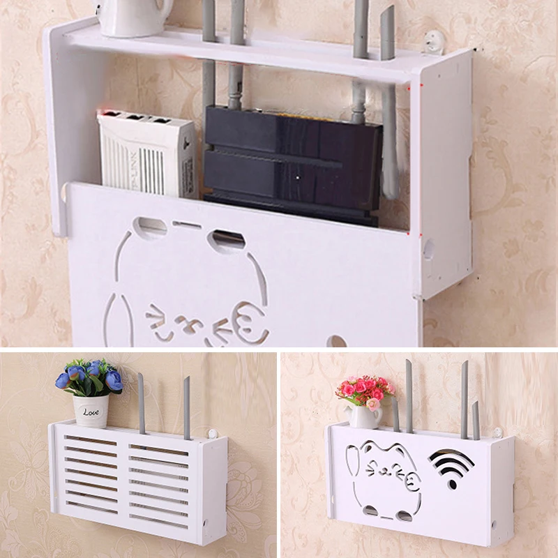 Wifi Router Storage Box Power Plug Wire Organizers Case TV Set-top Box Wall Mount Power Strip Switch Shelf Hanging Plug Bracket images - 6