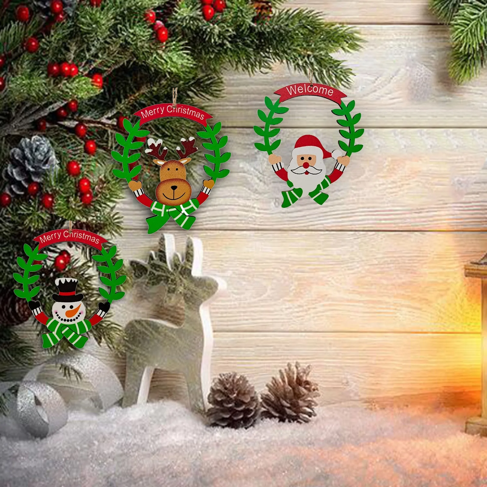 

Christmas Atmosphere Home Wooden Hanging Pendant Decorations With Santa Father Ornaments Snowman Designs Navidad Natal Gifts Toy