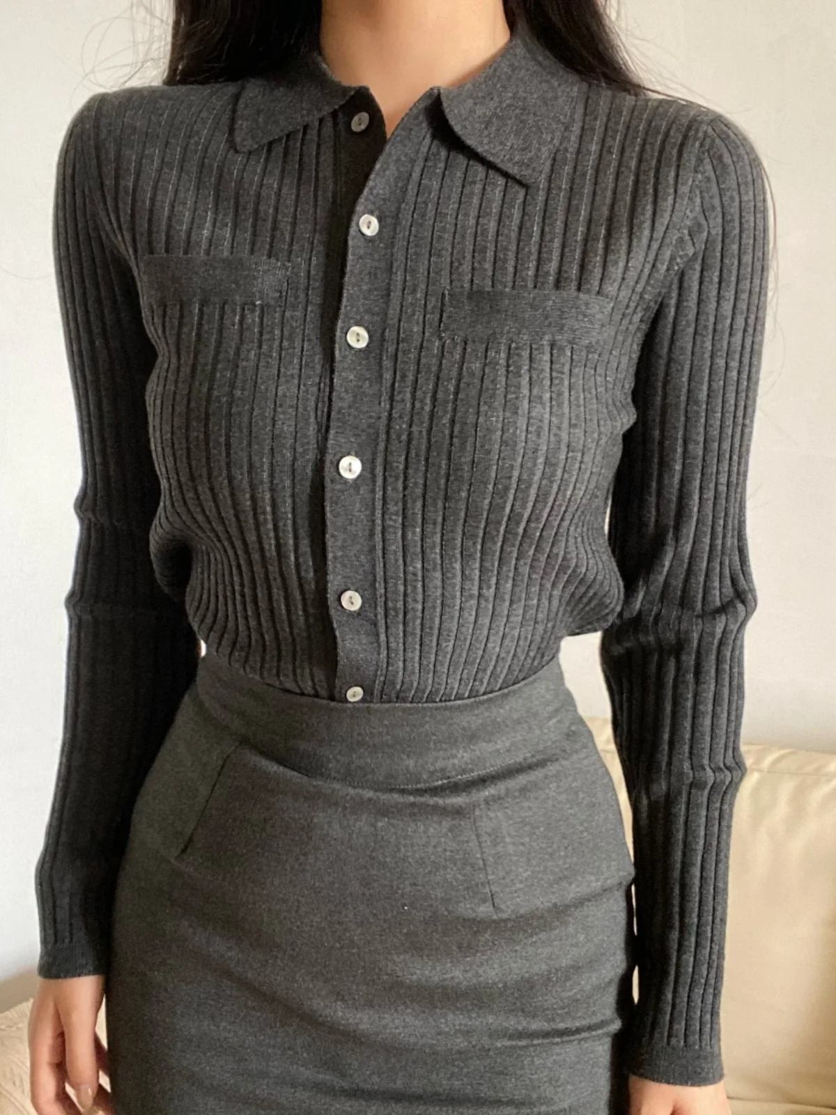 Осень-зима 2024 новая женская одежда утягивающий вязаный кардиган с длинными