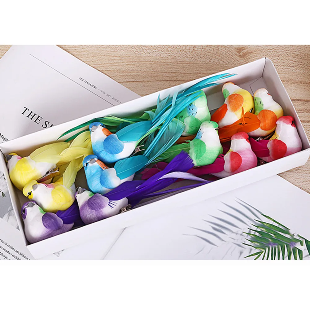 

12pcs Artificial Foam Feather Birds DIY Crafts Ornament Miniature Landscape Artificial Bird Photography Props Home Garden Decor