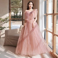 fashion spaghetti strap evening dress womens 2022 new summer big bow pleated design sequins backless long a line banquet gowns