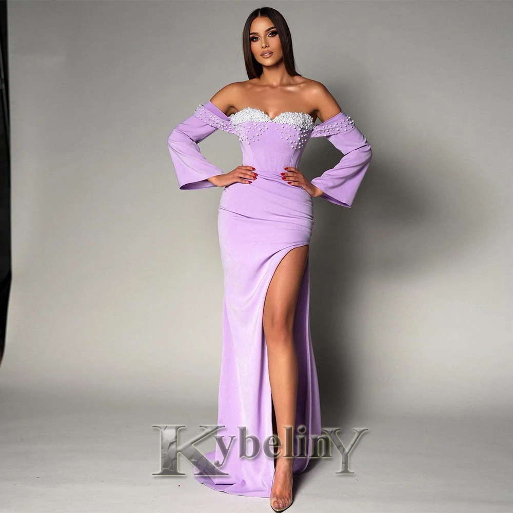 

Kybeliny Modern Prom Dresses For Woman 2024 Sweetheart Pearls Mermaid Slit Evening Gowns Vestidos De Fiesta Party Made To Order