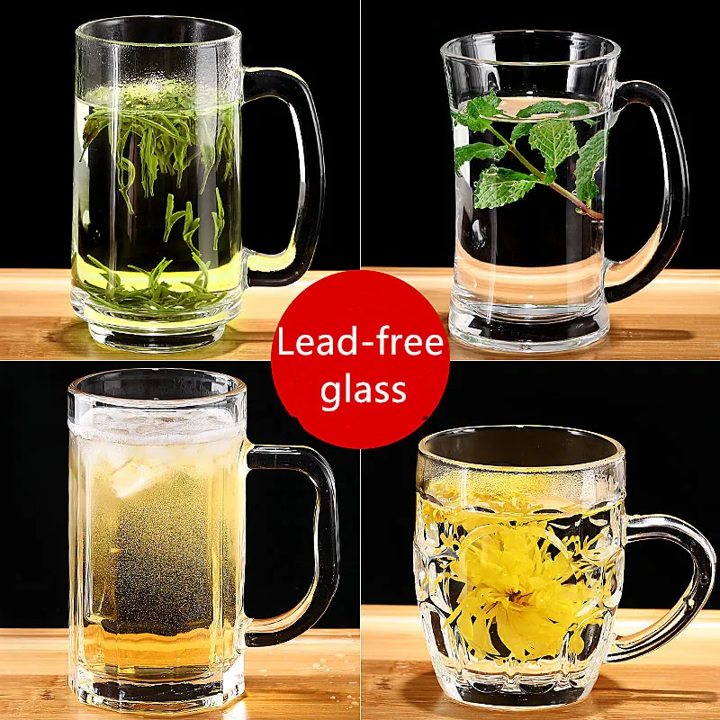 

250-650 мл домашняя пивная чашка с крышкой Ручки Стеклянная прозрачная большая пивная чашка для бара кружка для напитков утолщенная чайная чашка