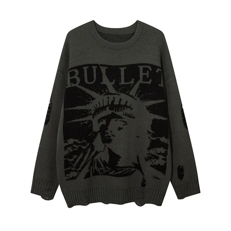 YPRS уличный стиль хип-хоп винтажный вязаный топ унисекс свитер с круглым вырезом