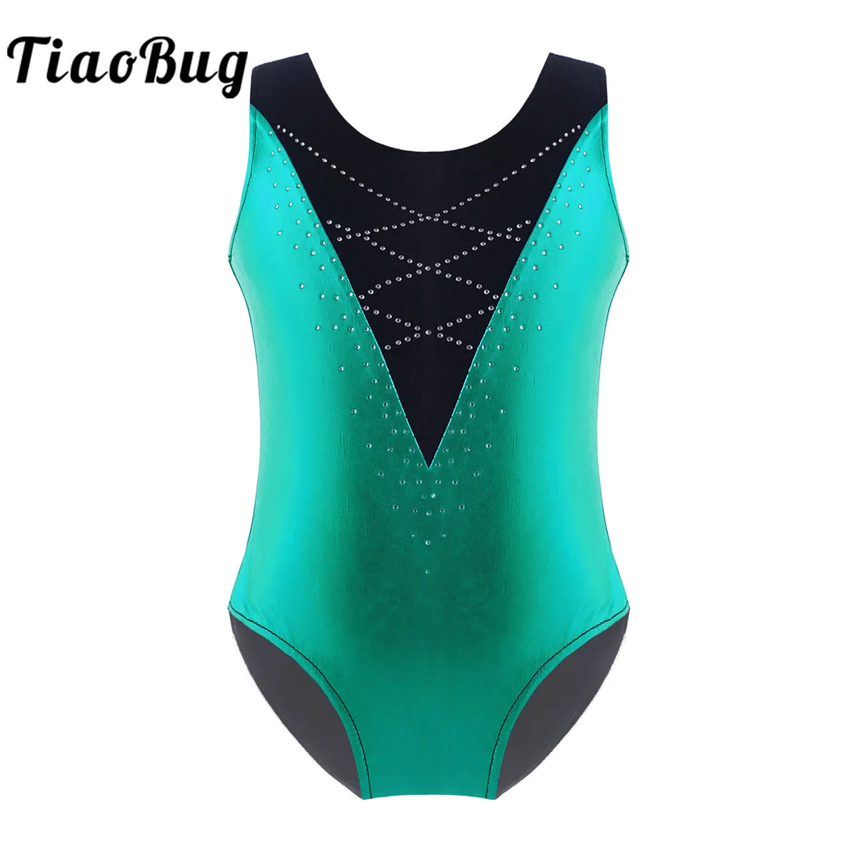 

Kids Girls Sleeveless Gymnastics Ballet Dance Leotard Bodysuit Jumpsuit Shiny Rhinestone Round Neckline Skating Dance Wear