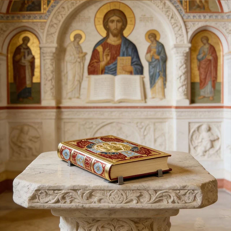 Фото Новая винтажная позолоченная обложка для православной книги с эмалевой иконой Святого Троицы для церковной литургии, домашнего алтаря, молитв и религиозных обрядов №2