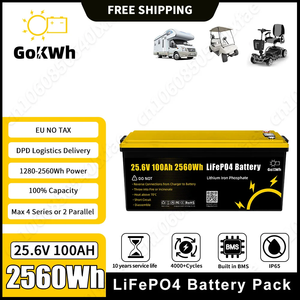

Аккумулятор Gokwh 24 В, 100 Ач, lifepo4, класс А, новый, литий-железо-фосфатный аккумулятор, Встроенный BMS для RV, гольф-мобиля, домашняя система