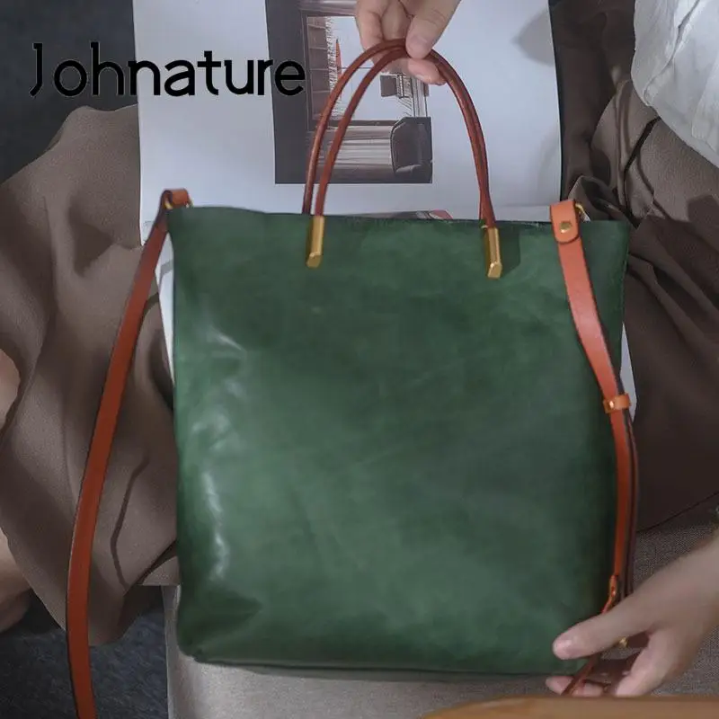 

Женская сумка ручной работы Johnature, однотонная из натуральной воловьей кожи, яркие сумки на плечо, 2023