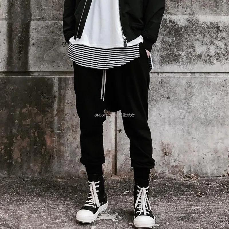 RO Elastic Waist Sweatpants Hip-hop Owens Trend Pants Men's Casual Trousers Streetwear Techwear Drawstring Pants