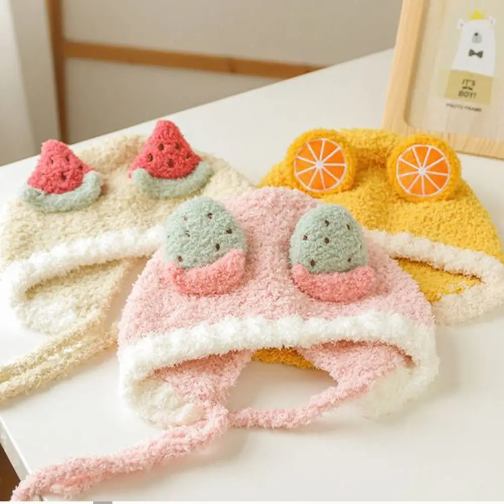 

Защитная шапка-ушанка оранжевого цвета с мультяшным дизайном, кашемировая шапка с арбузом, Корейская шапка, Детская шапка-бомбер, шапка-ушанка в форме фрукта