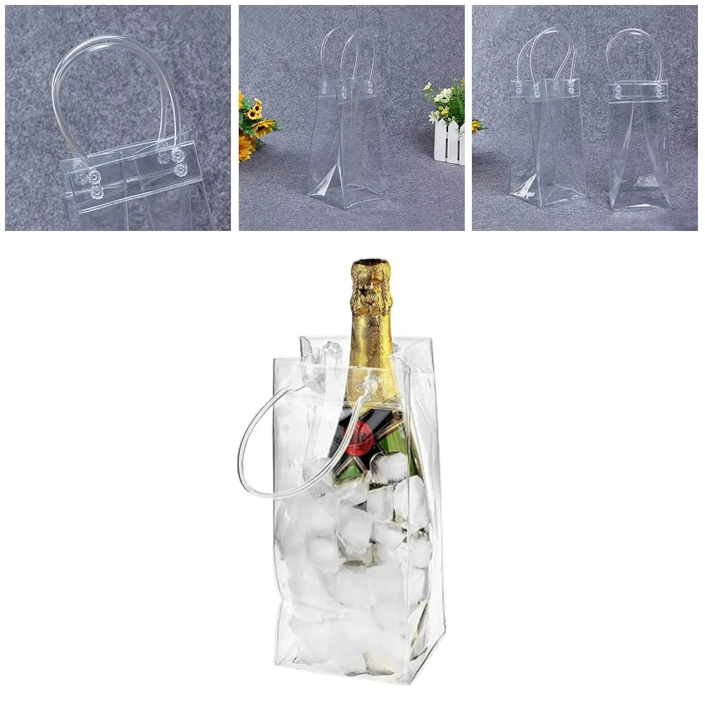 

1pc PVC Ice Bag Anti-leakage Chiller Bag For Wine Beer Champagne Bucket Drink Bottle Cooler Foldable Carrier 28*20*10 Cm