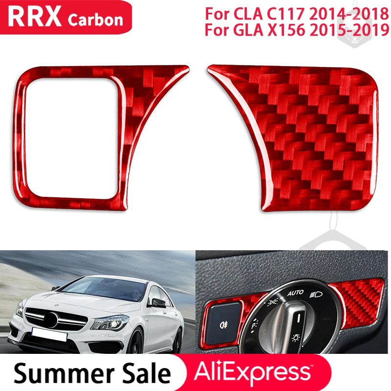 

RRX Real Carbon Fiber Interiors Car Headlight Switch Frame Decor Cover Sticker for Mercedes Benz CLA C117 GLA X156 2014-2019