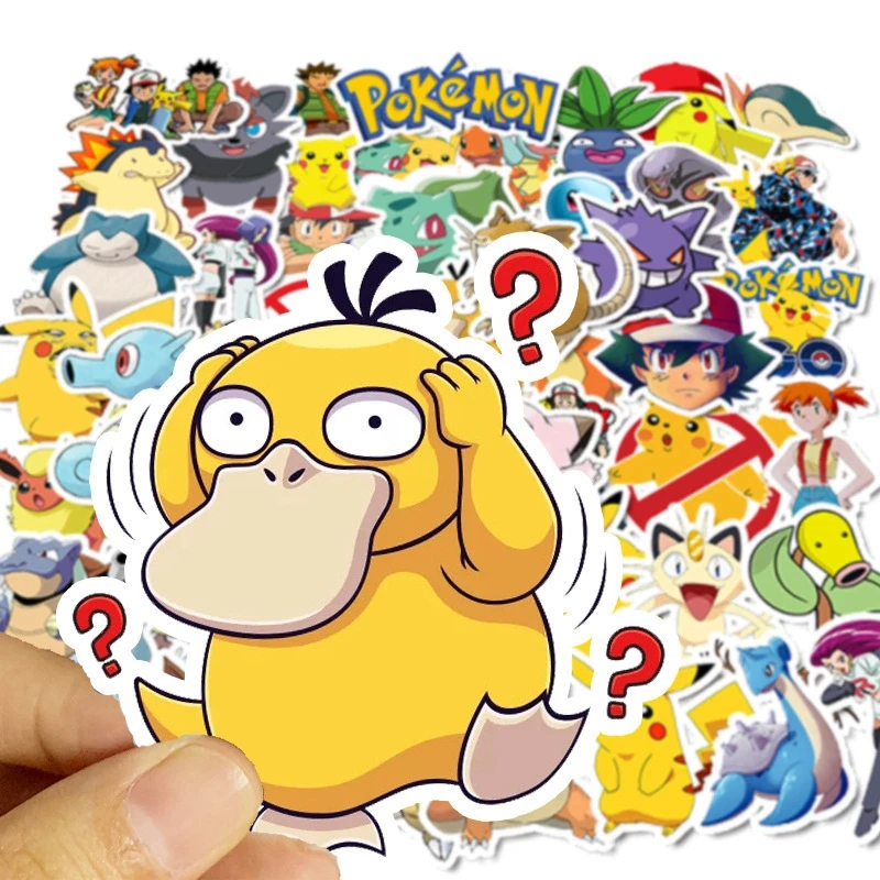 

100pcs Pokemon Pikachu Stickers Anime Cartoon Kawaii Waterproof Stikers Skateboard Bicycle Guitar Laptop Kids Stiker Toys