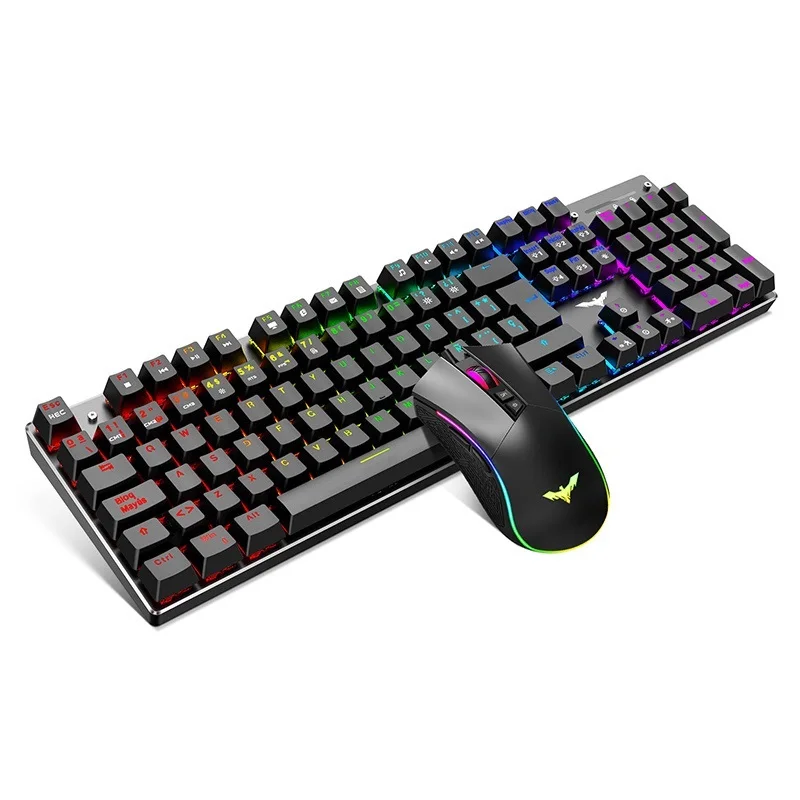 

Havit Gaming Mechanical Keyboard and Mouse Combo Blue Switch 104 Keys Rainbow Backlit Keyboards 4800DPI 7 Button Mouse Wired