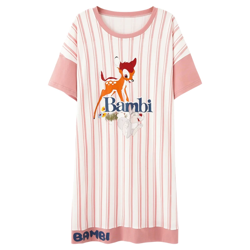 Disney Bambi Deer Ladies Cute Kawaii Cotton Night Dress Ladies O-neck Nightgown Nightdress Home Sleepwear Nightwear Summer 2022